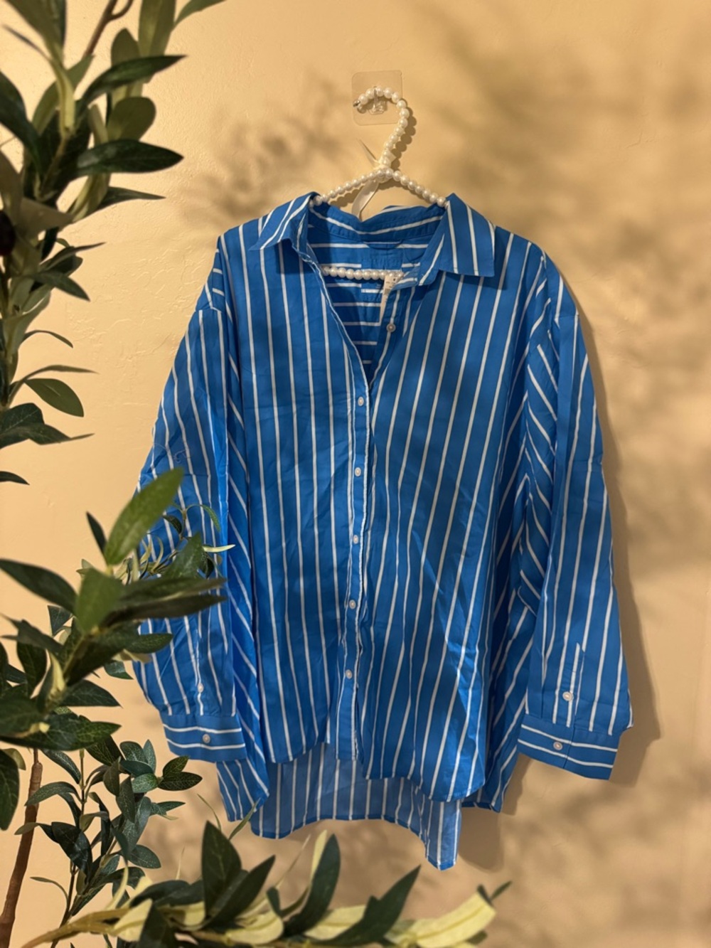 aerie Blue and White Striped Button-Down Shirt